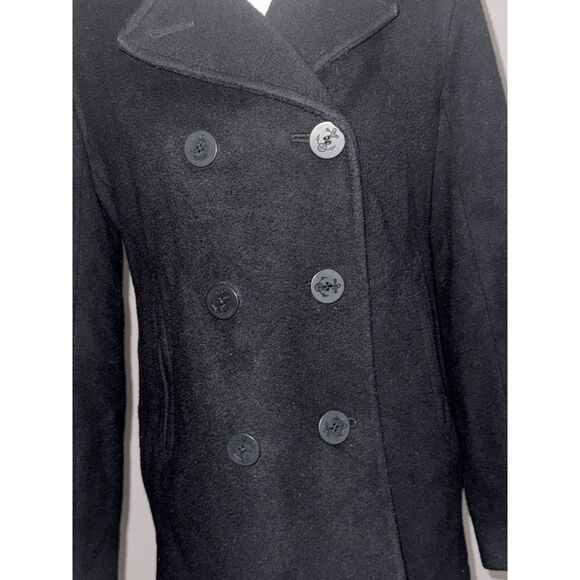 Vtg LLBean Wool Pea Coat Black Classic Double Breasted Button Thinsulate Women 4 - Picture 4 of 11